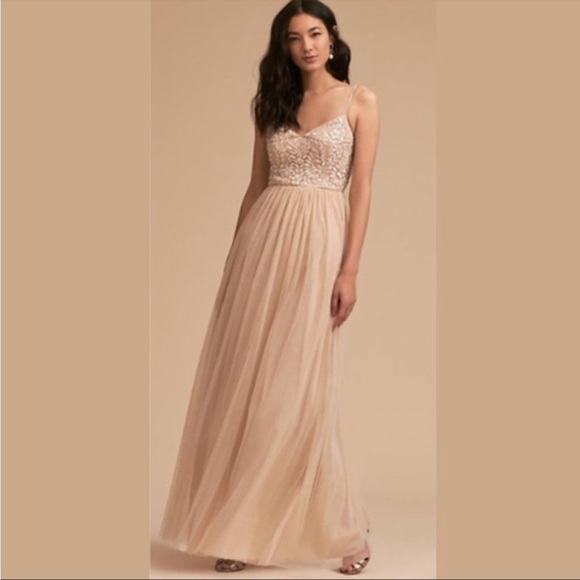 BHLDN Dresses & Skirts - Anthropologie BHLDN Champagne Elowen Beaded Maxi Dress Gown 8